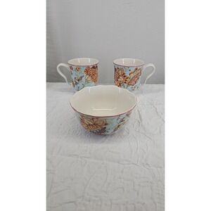 222 Fifth 1990's Gabrielle Spring Blue Cup‎ / Mug And Soupbowl (Lot of 3 Items)